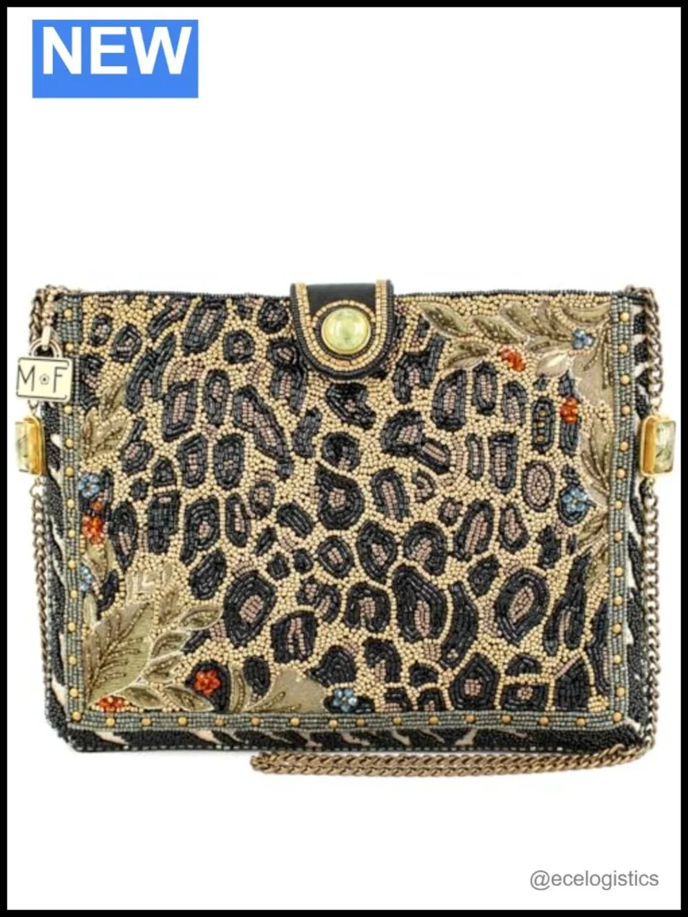 Beaded Crossbody Bag with Gemstone Chain Strap
